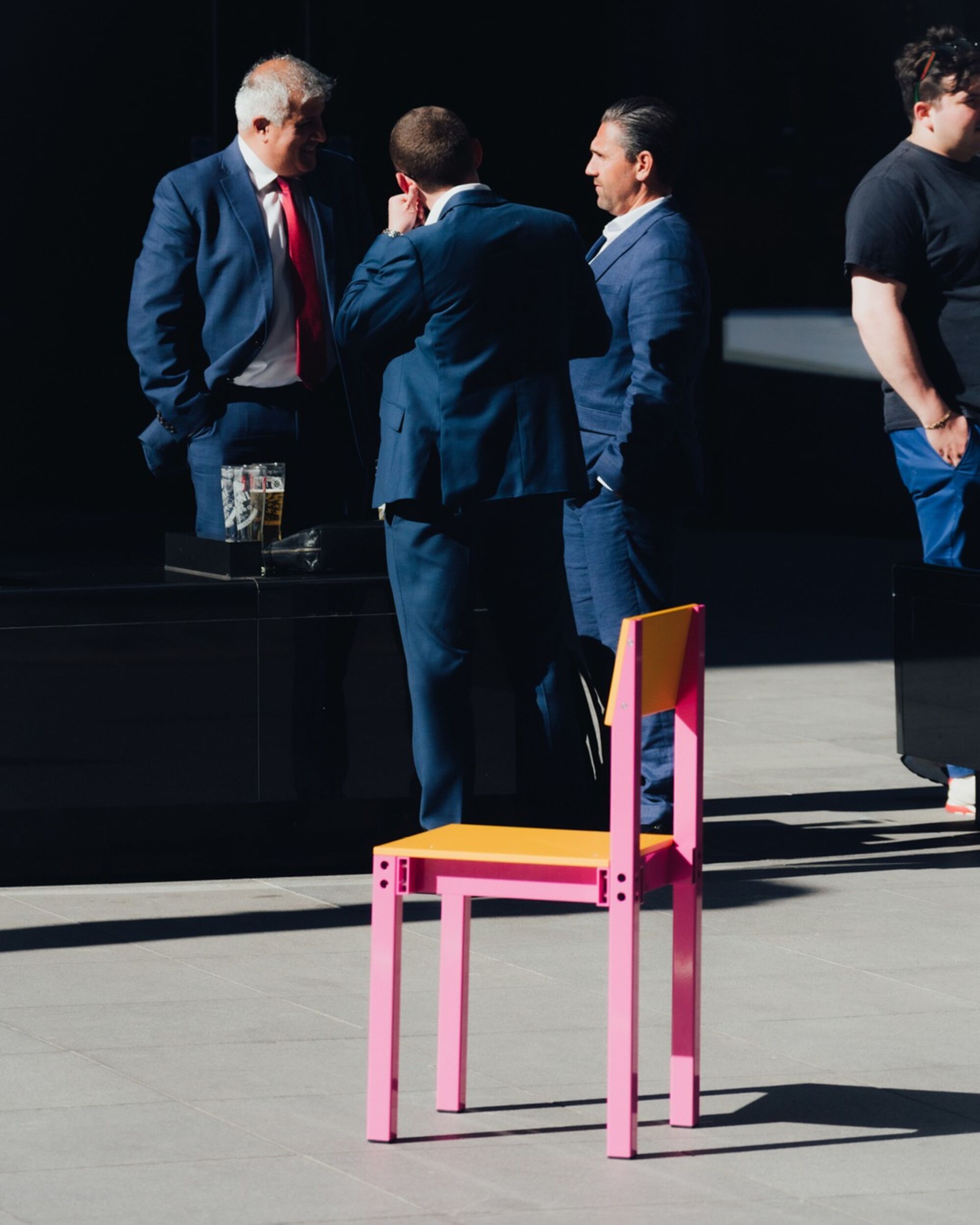 Joy objects pink chair urban scene